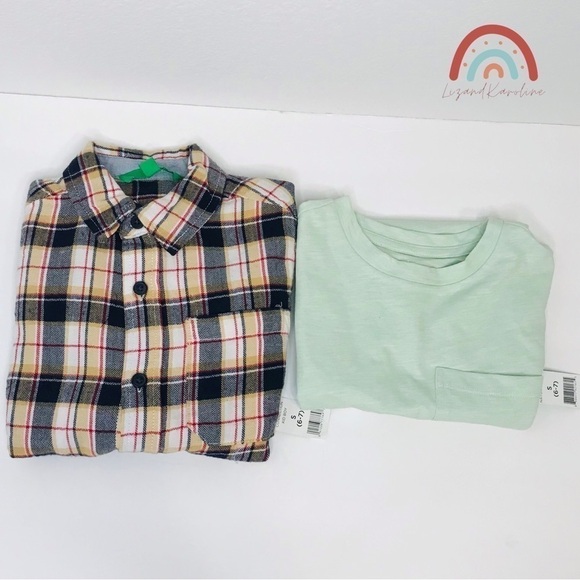 New! Boys Flannel Plaid Button Down Shirt Lime Green Shirt Bundle Set Small - Picture 2 of 10